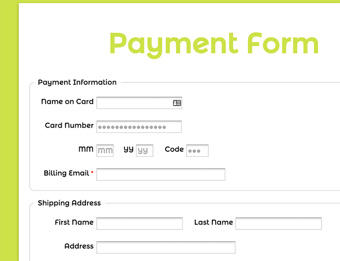 Payment order. Payment form. Card form. Payment form Design.